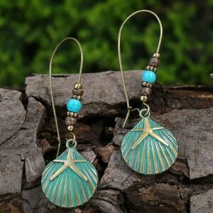 Rustic Seashell Dangle Earrings 